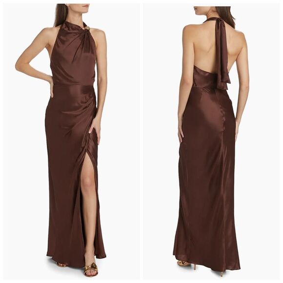 Nicholas the Label Womens Galilea Halter Neck Maxi Dress Dark Plum Size 10 - Picture 1 of 10